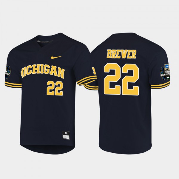 Michigan Wolverines #22 Mens Jordan Brewer Jersey Navy Stitched 2019 NCAA Baseball College World Series